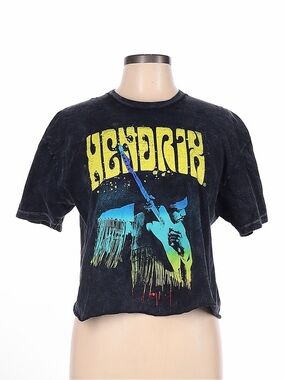 Jimi Hendrix Black Distressed Cropped Tee T Shirt Large